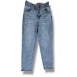 Rewind jeans juniors women's blue wash mom fit distressed high rise jeans - 5/27